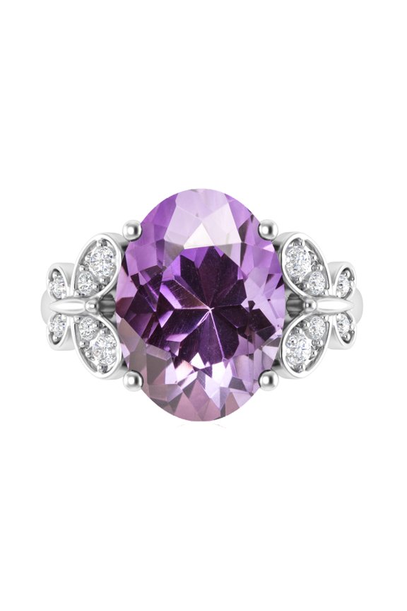 Sterling Silver with Natural Amethyst and White Topaz Solitaire Ring