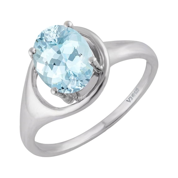 Sterling Silver with Natural Aquamarine Soliltaire Ring