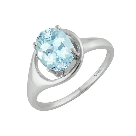 Sterling Silver with Natural Aquamarine Soliltaire Ring