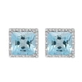 thumbnail image 1 of Sterling Silver with Natural Aquamarine and White Topaz Halo Stud Earring, 1 of 3