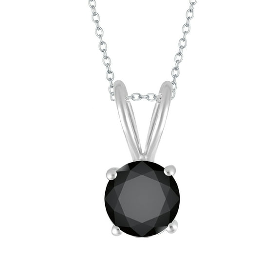Sterling Silver with Natural Black Diamond Solitaire Pendant with 18" Chain