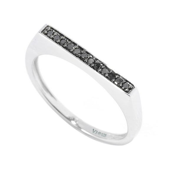 Sterling Silver with Natural Black Diamond Stackable Band Ring