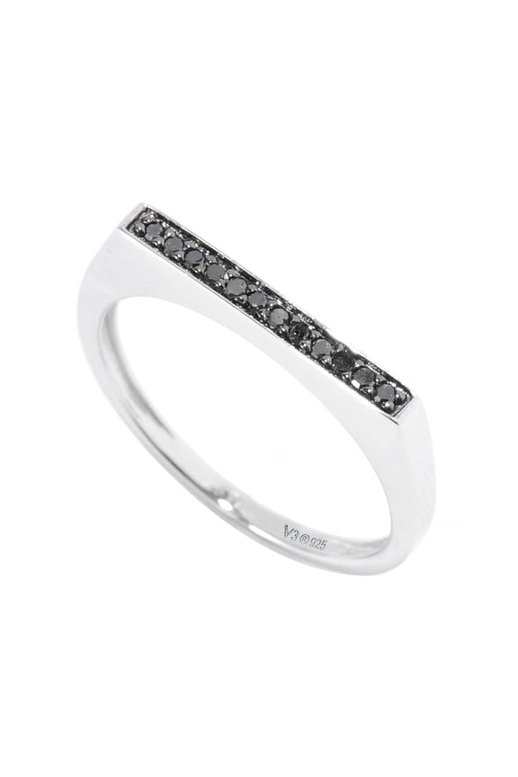Sterling Silver with Natural Black Diamond Stackable Band Ring