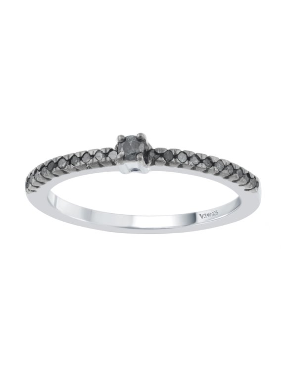 Sterling Silver with Natural Black Diamond Stackable Band Ring