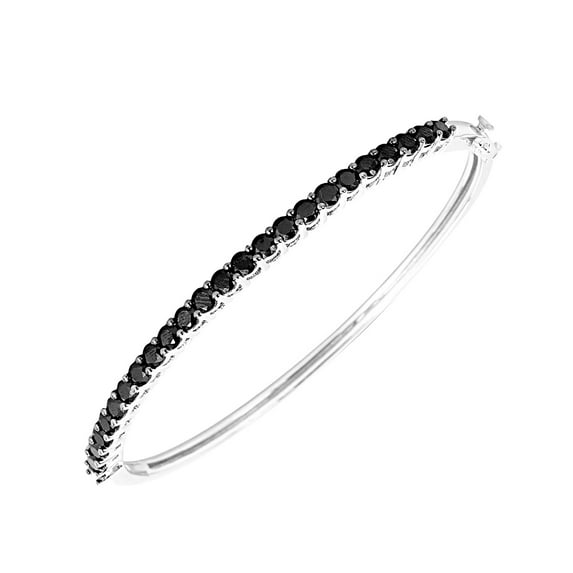 Sterling Silver with Natural Black Spinel Bangle Bracelet- 8"