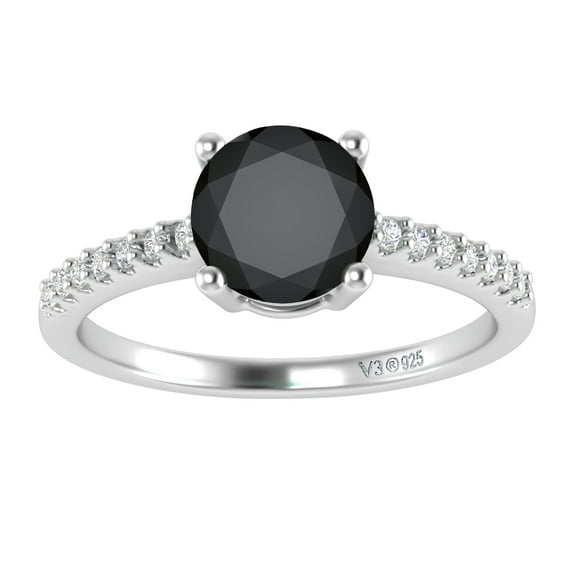 Sterling Silver with Natural Black Spinel and White Topaz Engagement Ring