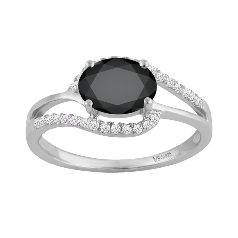 Natural Black Spinel Ring Black Gems Ring Sterling Silver Ring