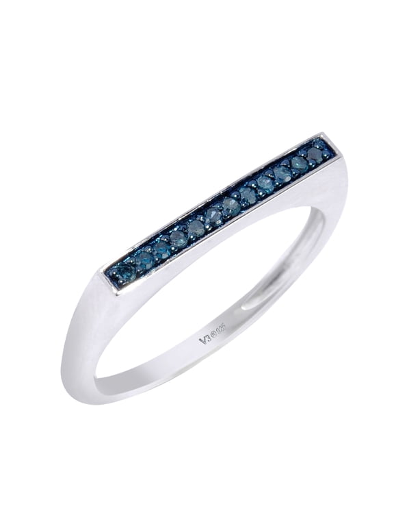 Sterling Silver with Natural Blue Diamond Stackable Band Ring