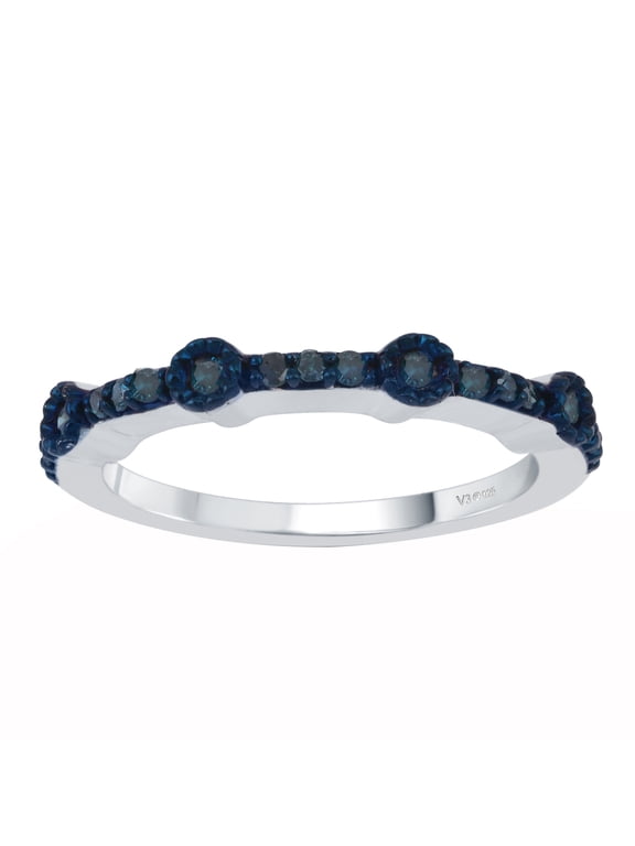 Sterling Silver with Natural Blue Diamond Stackable Band Ring