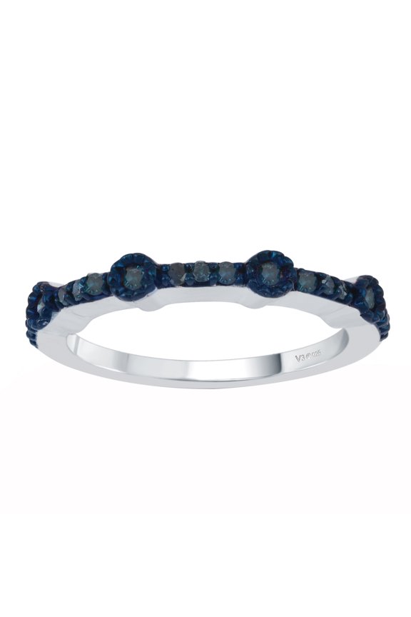 Sterling Silver with Natural Blue Diamond Stackable Band Ring