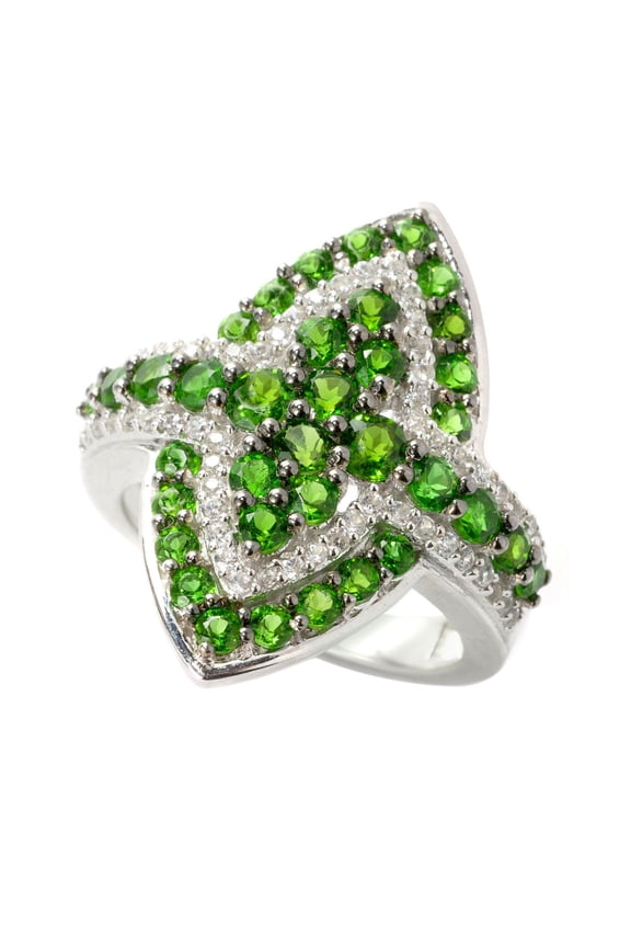 Sterling Silver with Natural Chrome Diopside and White Topaz Marquise Ring