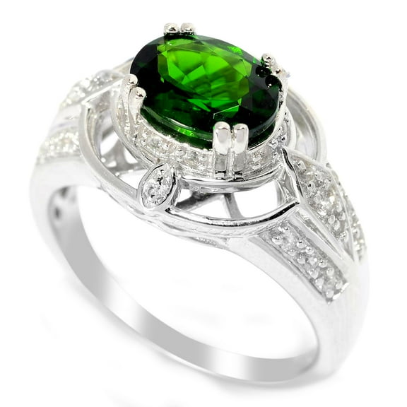 Sterling Silver with Natural Chrome Diopside and White Topaz Vintage Halo Ring