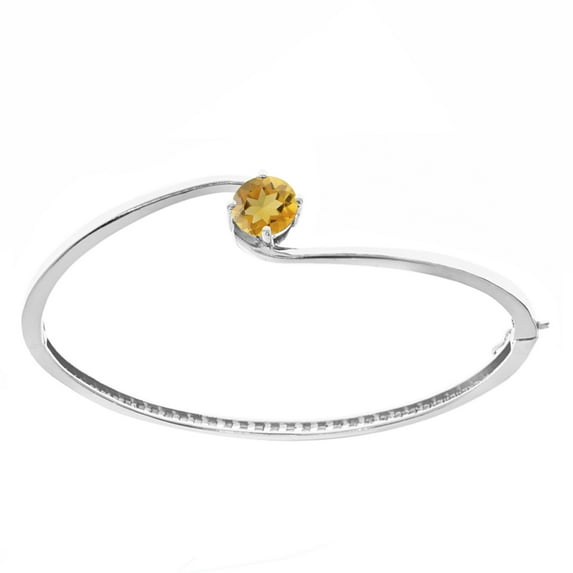 Sterling Silver with Natural Citrine Bangle Bracelet-8.0"