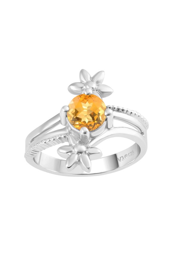 Sterling Silver with Natural Citrine Solitaire Flower Ring