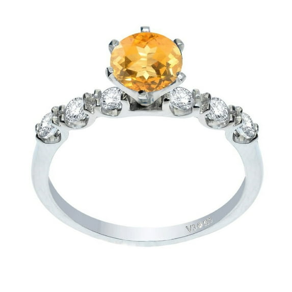 Sterling Silver with Natural Citrine and White Topaz Engagement Ring