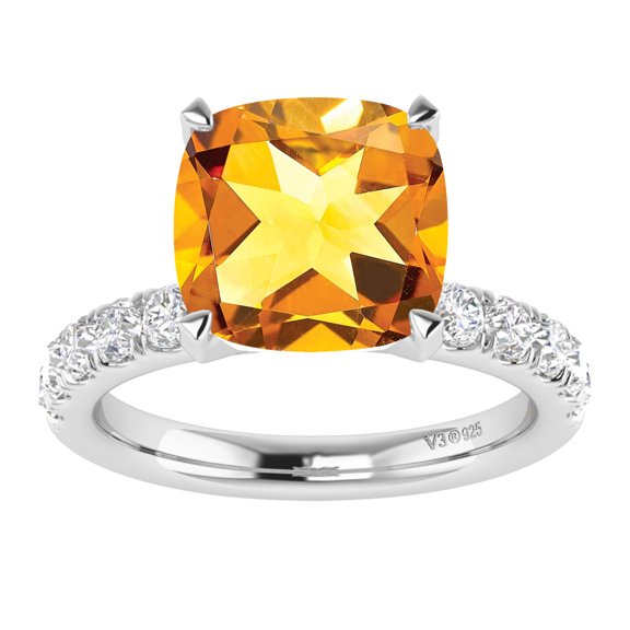 Sterling Silver with Natural Citrine and White Topaz Solitaire Ring
