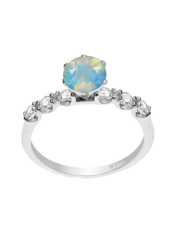 Sterling Silver with Natural Ethiopian Opal and White Topaz Engagement Ring