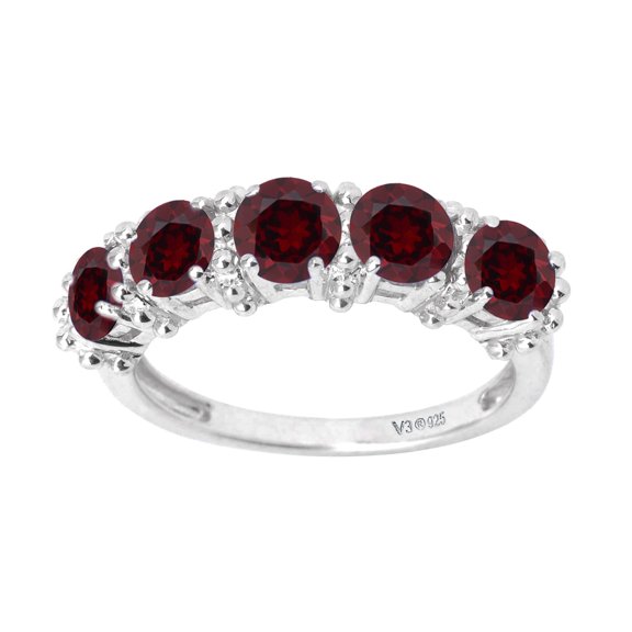 Sterling Silver with Natural Garnet Five Stone Band Ring