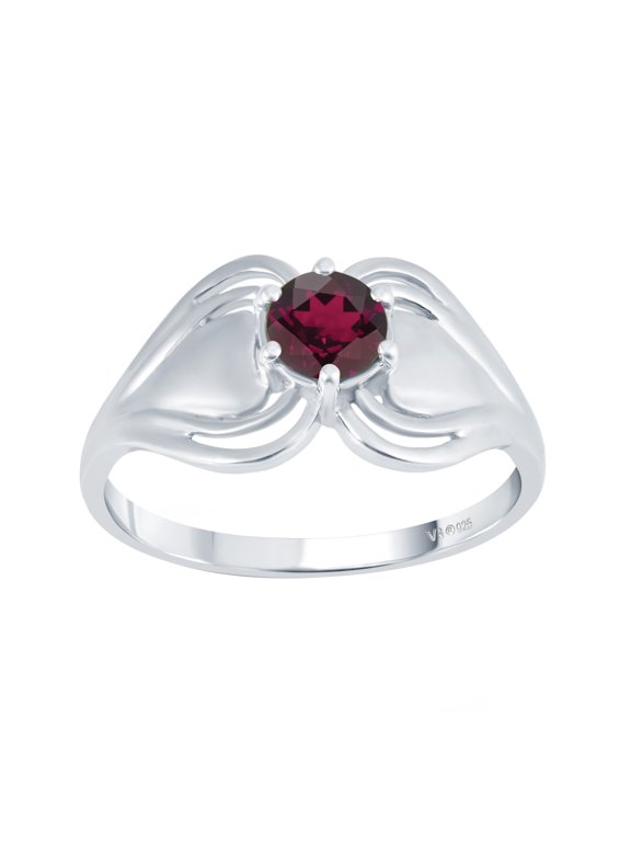 Sterling Silver with Natural Garnet Solitaire Ring