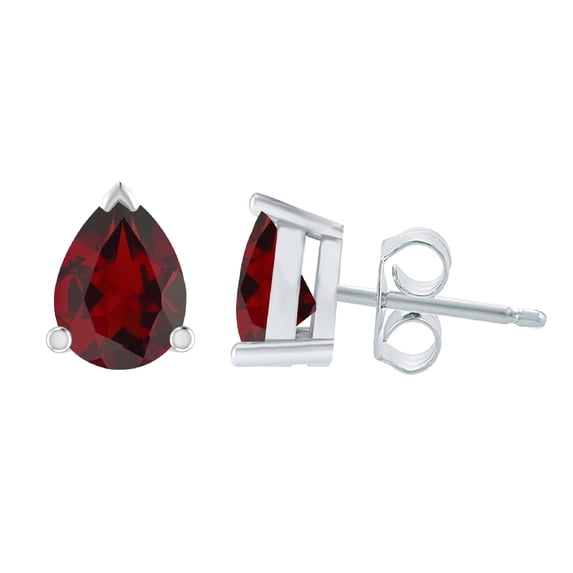 Sterling Silver with Natural Garnet Stud Earrings
