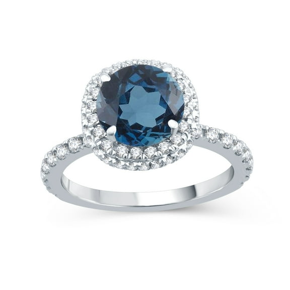Sterling Silver with Natural London Blue Topaz Halo Ring