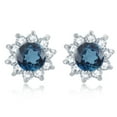 thumbnail image 1 of Sterling Silver with Natural London Blue Topaz and White Topaz Halo Stud Earring, 1 of 3
