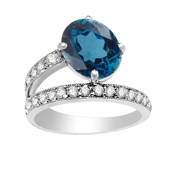 Sterling Silver with Natural London Blue Topaz and White Topaz Solitaire Ring