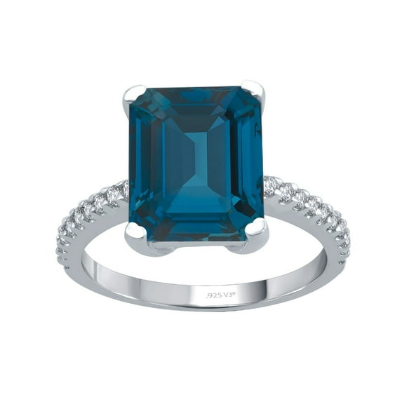 Sterling Silver with Natural London Blue Topaz and White Topaz Solitaire Ring