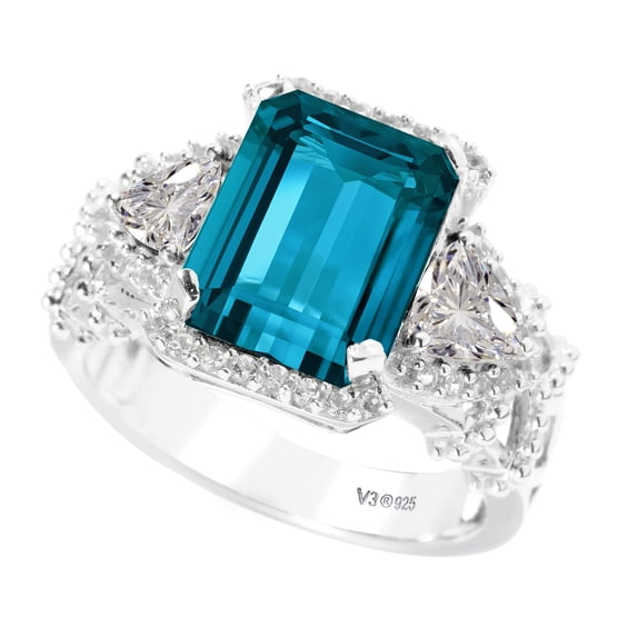 Sterling Silver with Natural London Blue Topaz and White Topaz Three Stone Ring