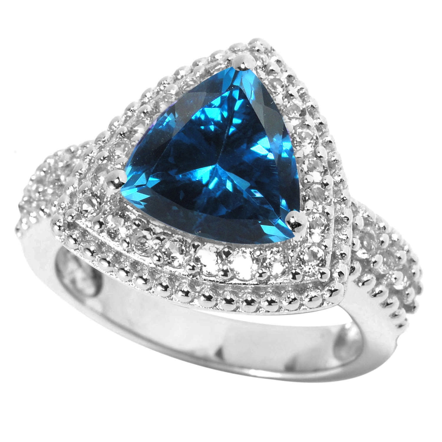2.00 Carat Trillion Cut London Blue Topaz Ring In Sterling Silver - Solitaire Setting, Nickel-Free