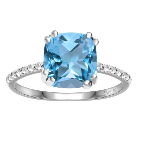 Sterling Silver with Natural London Blue Topaz and White Zircon Solitaire Ring