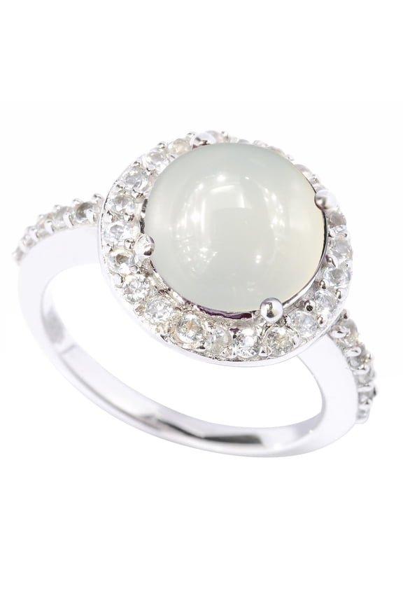 Sterling Silver with Natural Moon Stone and White Topaz Halo Ring