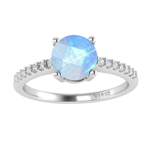 Sterling Silver with Natural Moonstone and White Topaz Engagement Ring