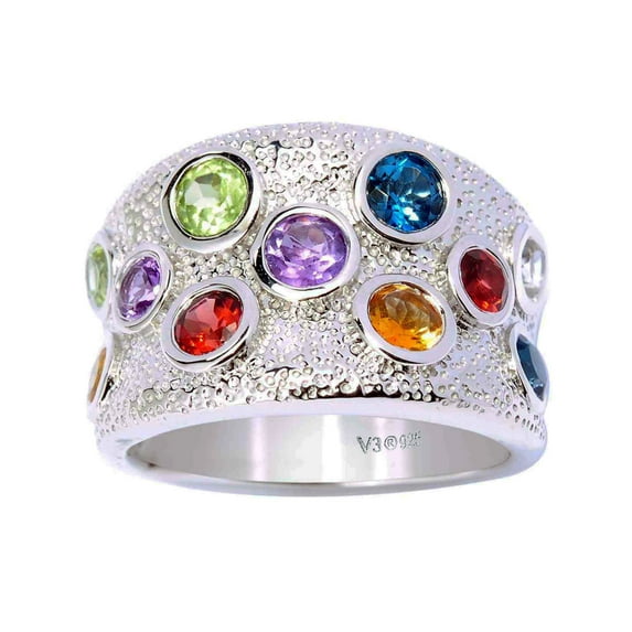 Sterling Silver with Natural Multi Gemstone Wide-Band Ring