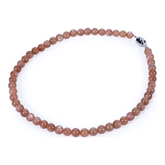 Sterling Silver with Natural Peach Moonstone Bead Necklace-20"