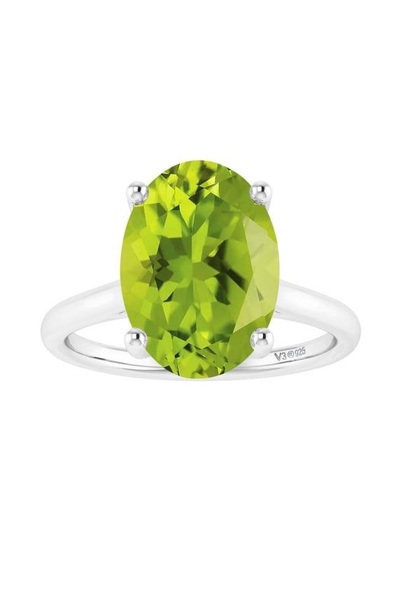 Sterling Silver with Natural Peridot Solitaire Ring