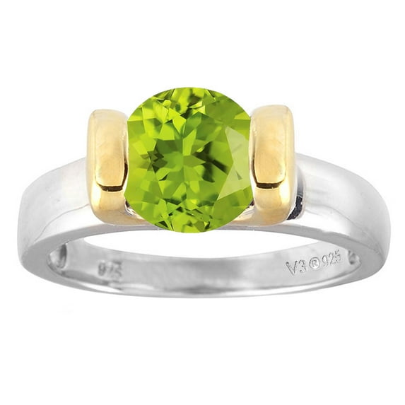 Sterling Silver with Natural Peridot Two Tone Solitaire Ring