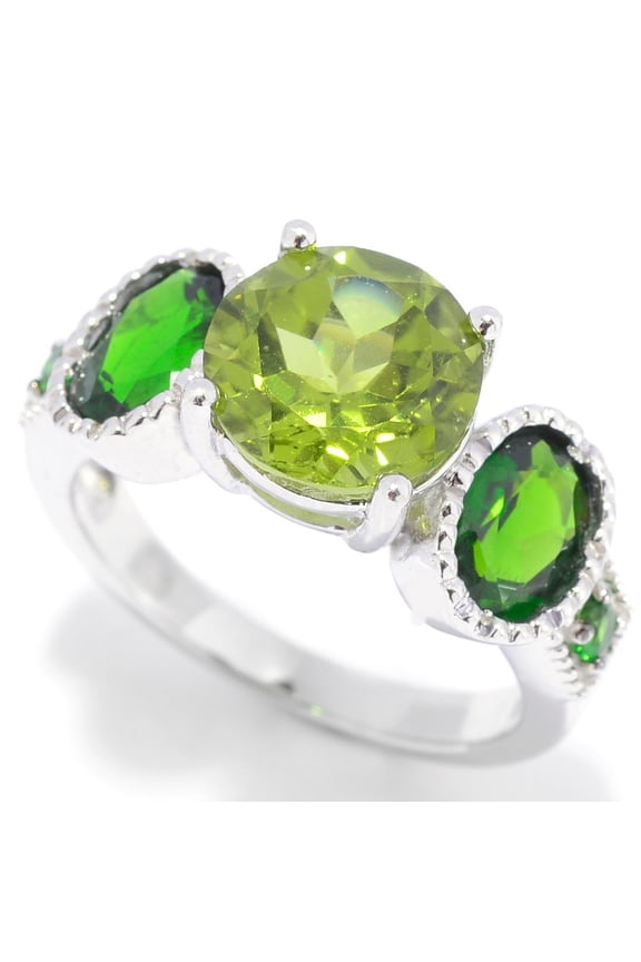 Sterling Silver with Natural Peridot and Chrome Diopside Five-Stone Ring