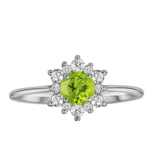 Sterling Silver with Natural Peridot and White Topaz Flower Ring