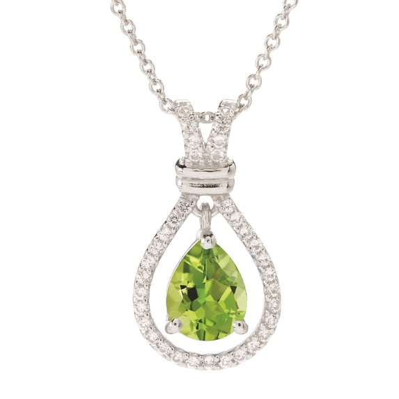 Sterling Silver with Natural Peridot and White Topaz Halo Pendant