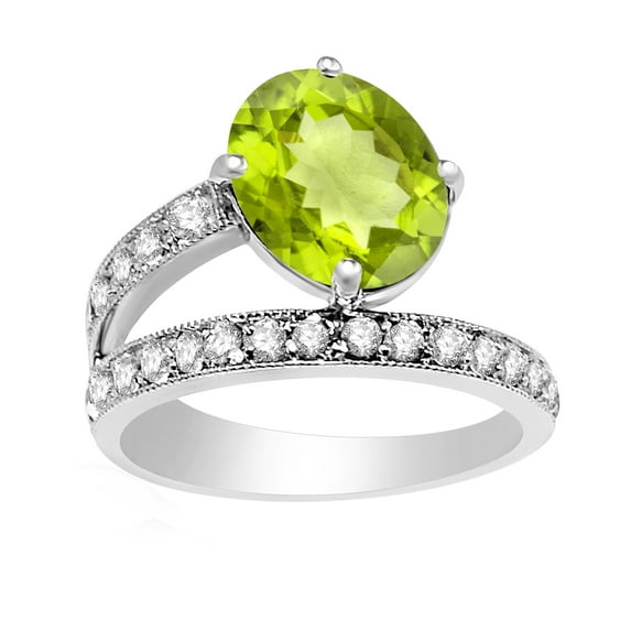 Sterling Silver with Natural Peridot and White Topaz Solitaire Ring