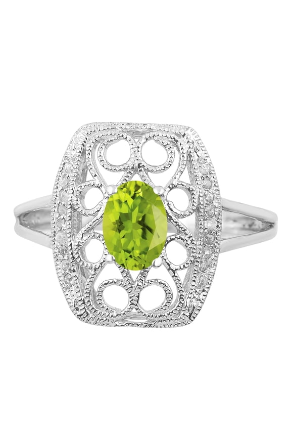 Sterling Silver with Natural Peridot and White Topaz Swirl Ring