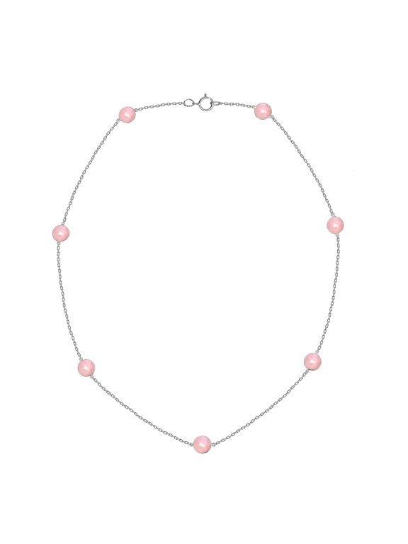 Sterling Silver with Natural Pink Opal Station Necklace