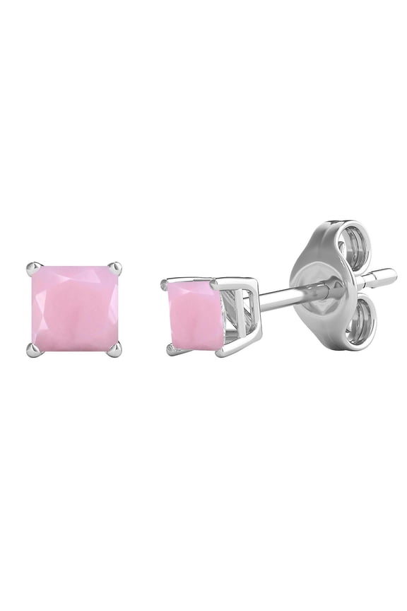 Sterling Silver with Natural Pink Opal Stud Earring