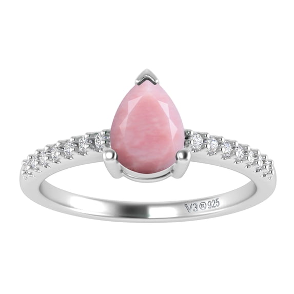 Sterling Silver with Natural Pink Opal and White Topaz Engagement Ring
