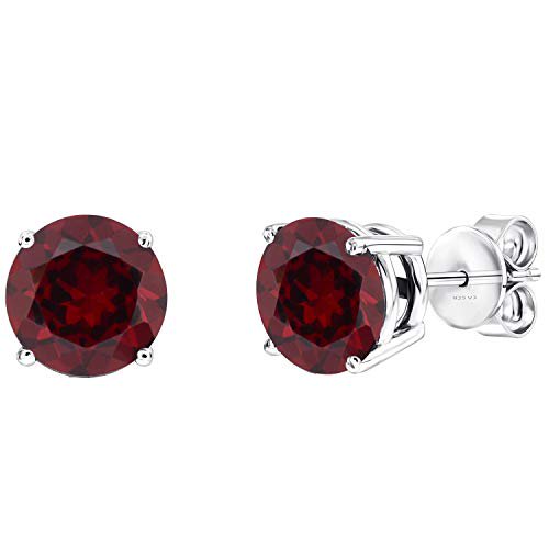 Sterling Silver with Natural Rhodolite-Garnet Stud Earring