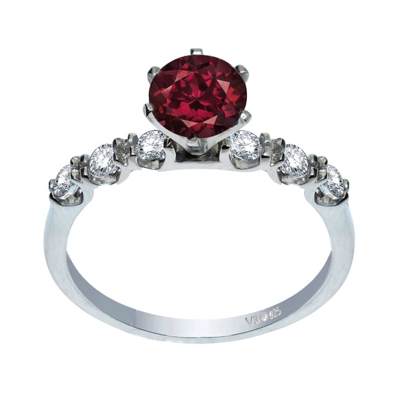 Sterling Silver with Natural Rhodolite Garnet and White Topaz Engagement Ring