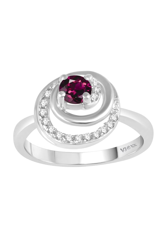 Sterling Silver with Natural Rhodolite Garnet and White Topaz Solitaire Ring