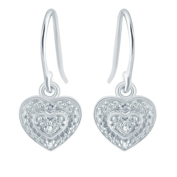 V3 Jewelry Heart Shape Drop Dangle White Diamond Earrings, 925 Sterling Silver