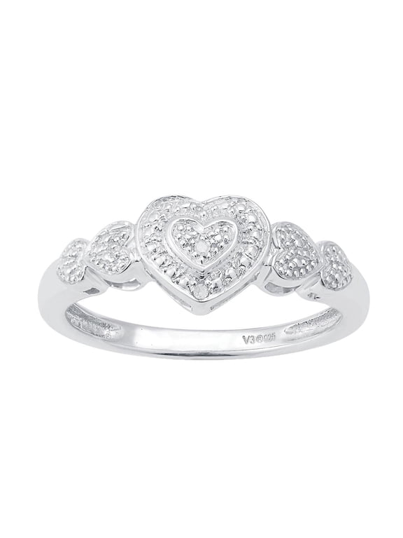 Sterling Silver with Natural White Diamond Heart Shape Promise Ring